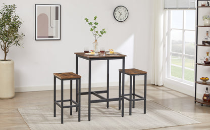 Industrial Style 3-Piece Bar Table Set, Rustic Brown and Black - CALCUMART
