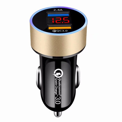 Dual USB Car Charger with LCD Display: QC3.0+2.4A Fast Charging, 12-24V, Auxiliary Power Outlet Adapter - CALCUMART