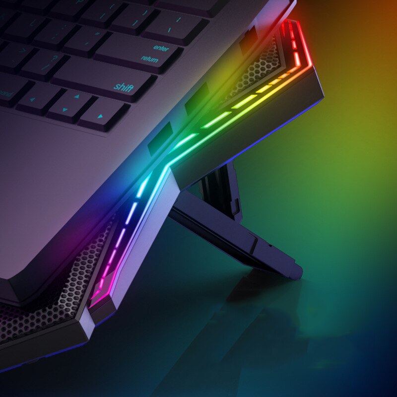 Gaming Laptop Cooler with Six Fans, Two USB Ports, LED RGB Lighting, and Notebook Stand for 12-17 Inch Laptops - CALCUMART