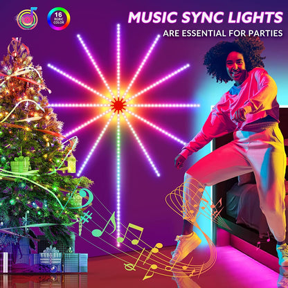 LED Fireworks Lights - 24 Magic Color, Bluetooth App Control, Music Voice Control, Atmosphere Decorative Lights - CALCUMART