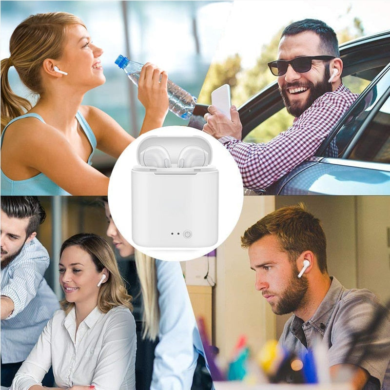 i7s TWS Mini Wireless Bluetooth Earphones with Stereo Sound, Earbud Headset, Charging Box, and Mic - Compatible with All Smartphones - CALCUMART