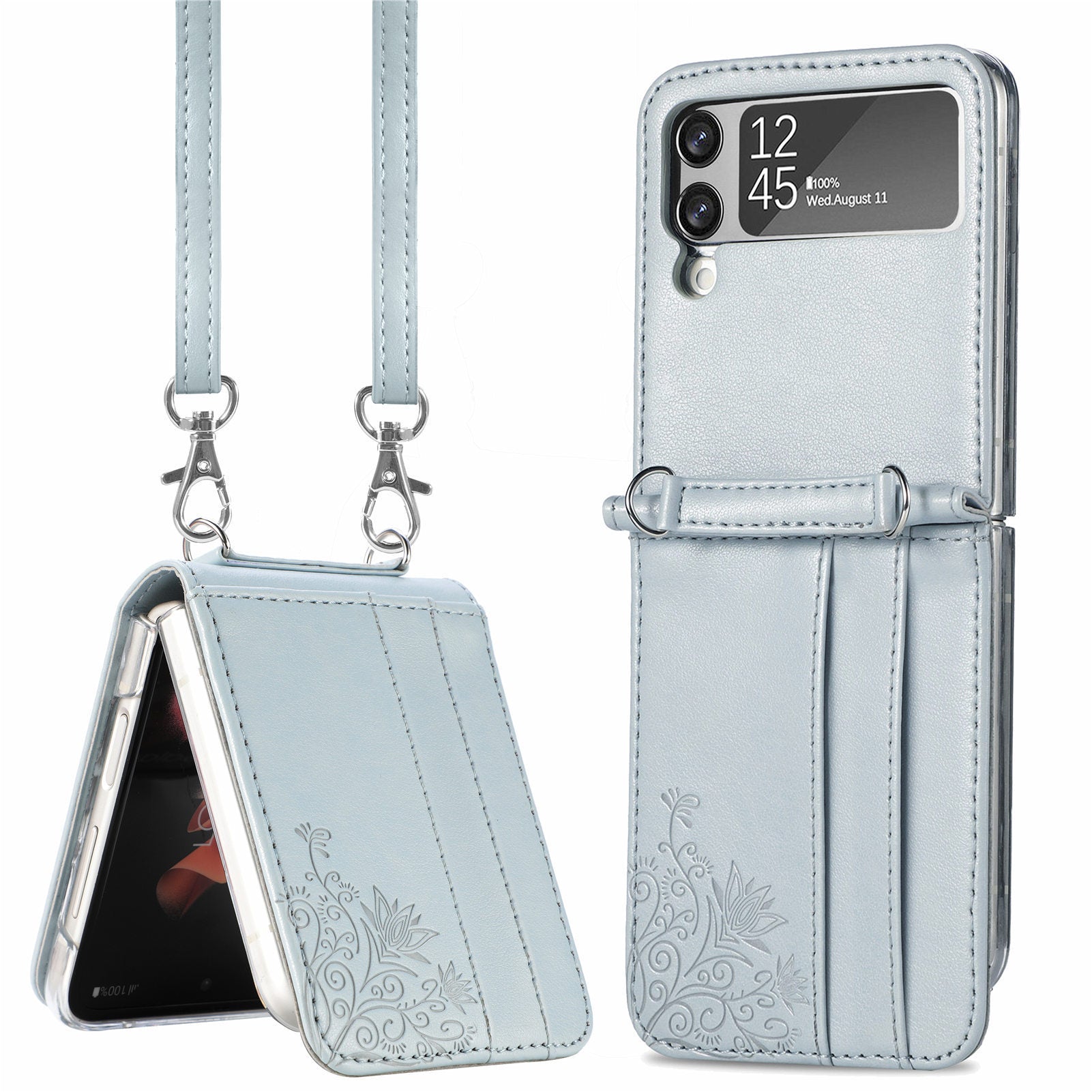 Samsung Galaxy Folding Z Flip3 Embossed Wallet Card Protective Faux Leather Case – Premium Quality and Stylish Design - CALCUMART