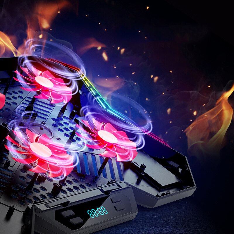 Gaming Laptop Cooler with Six Fans, Two USB Ports, LED RGB Lighting, and Notebook Stand for 12-17 Inch Laptops - CALCUMART