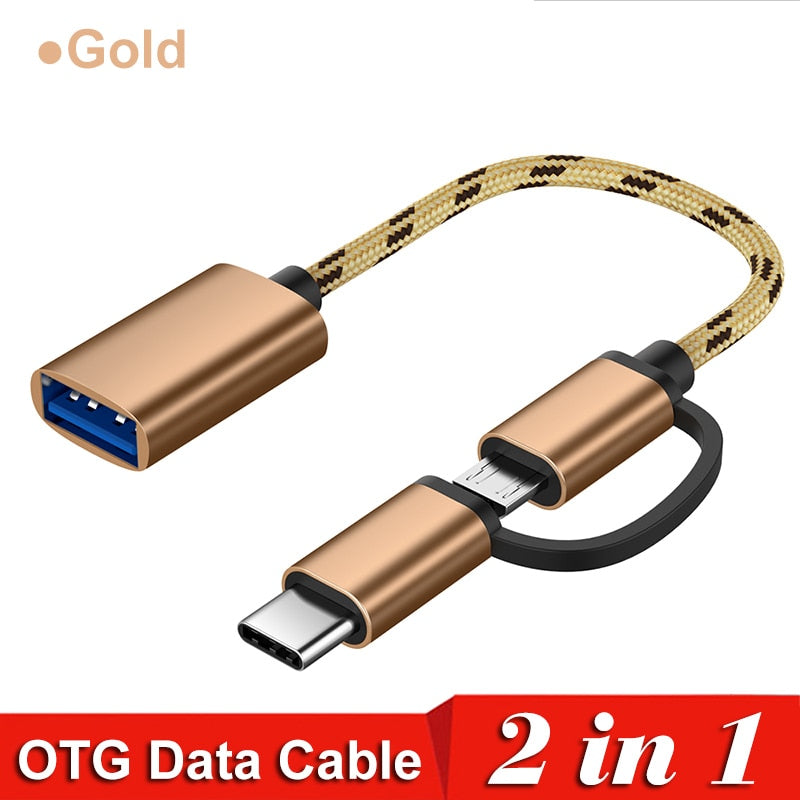 2-in-1 OTG Adapter Cable: Nylon Braid USB 3.0 to Micro USB & Type-C Data Sync Adapter - CALCUMART