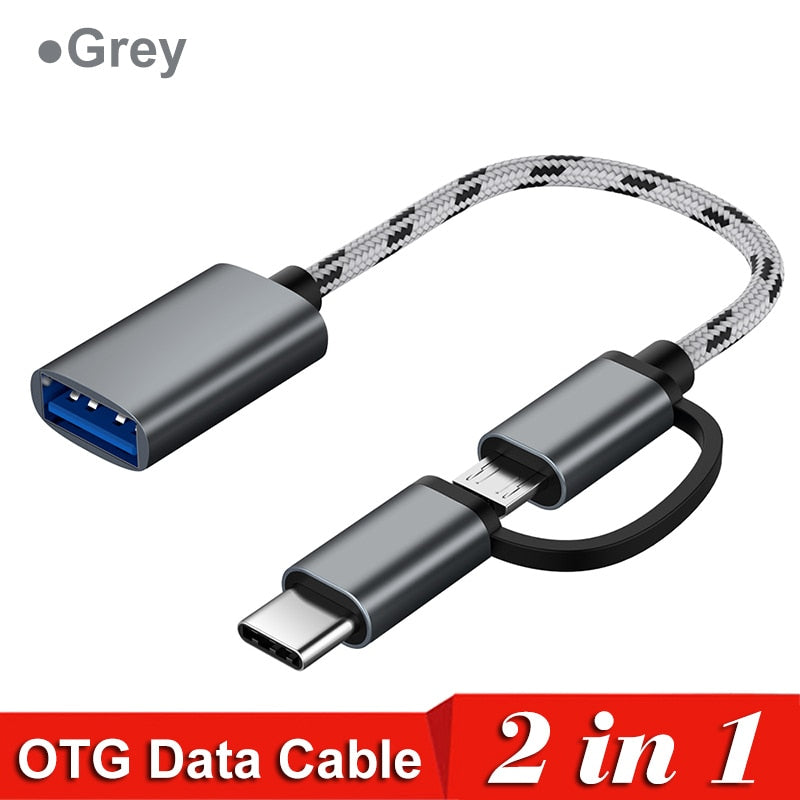 2-in-1 OTG Adapter Cable: Nylon Braid USB 3.0 to Micro USB & Type-C Data Sync Adapter - CALCUMART