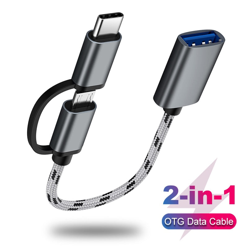 2-in-1 OTG Adapter Cable: Nylon Braid USB 3.0 to Micro USB & Type-C Data Sync Adapter - CALCUMART