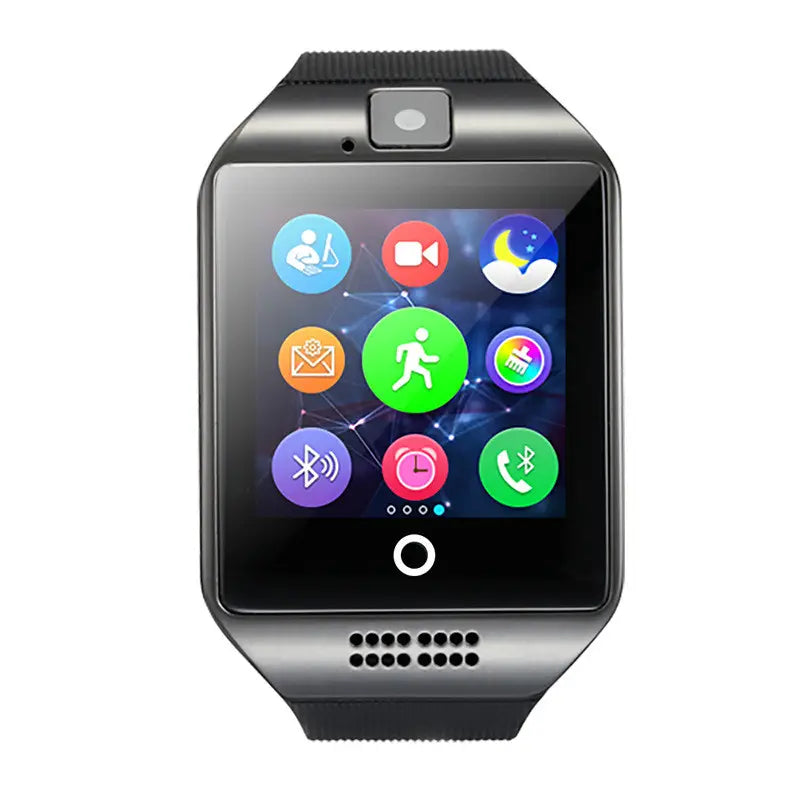 Q18 Smartwatch with Bluetooth, Camera, Social Media Sync, SMS Support, SIM and TF Card Compatibility for iOS and Android - CALCUMART
