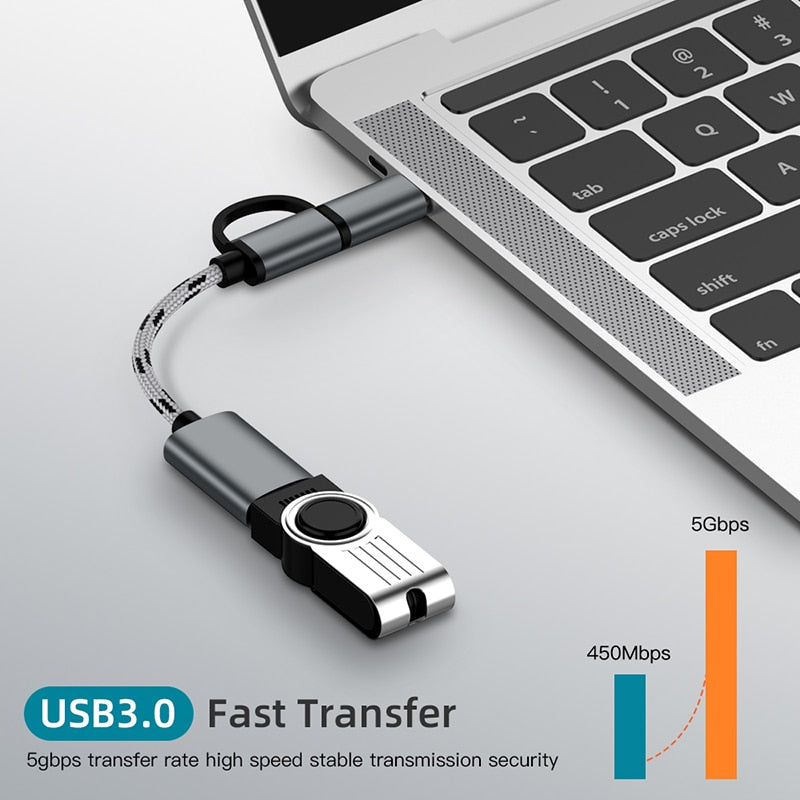 2-in-1 OTG Adapter Cable: Nylon Braid USB 3.0 to Micro USB & Type-C Data Sync Adapter - CALCUMART