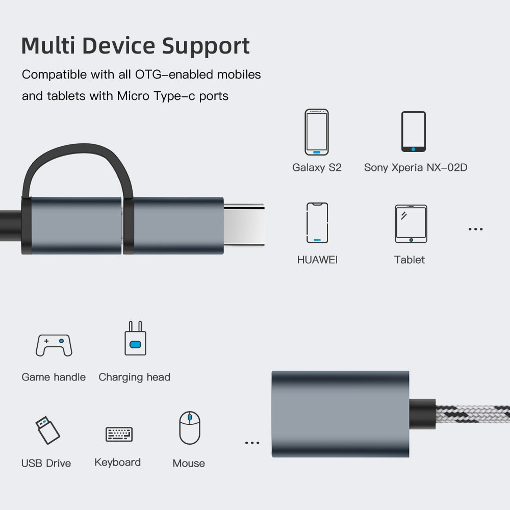 2-in-1 OTG Adapter Cable: Nylon Braid USB 3.0 to Micro USB & Type-C Data Sync Adapter - CALCUMART