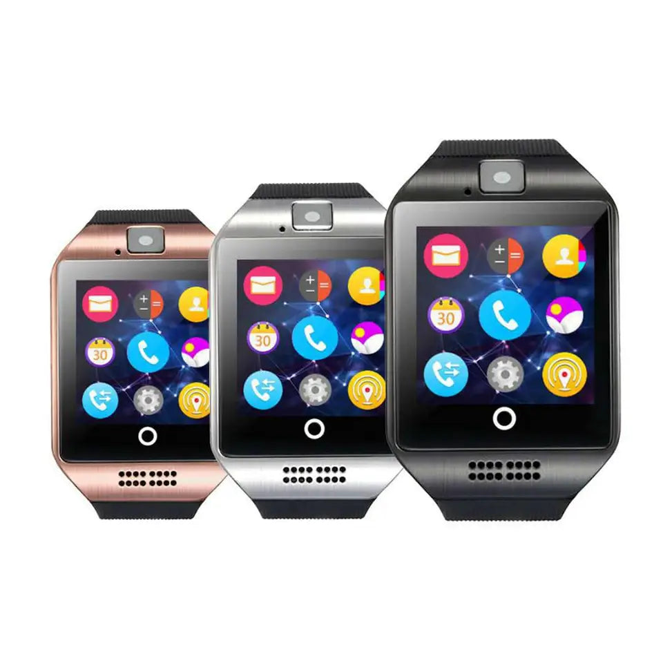 Q18 Smartwatch with Bluetooth, Camera, Social Media Sync, SMS Support, SIM and TF Card Compatibility for iOS and Android - CALCUMART