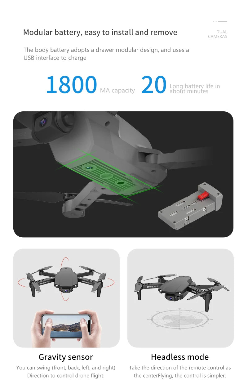 E99 PRO2 Aerial Explorer: Foldable Quad-Axis Drone for Long-Range Aerial Photography and Fixed-Height Precision Flight - CALCUMART