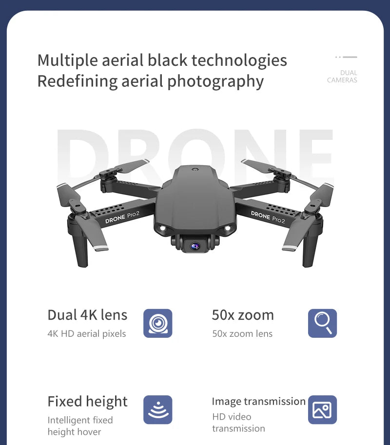E99 PRO2 Aerial Explorer: Foldable Quad-Axis Drone for Long-Range Aerial Photography and Fixed-Height Precision Flight - CALCUMART