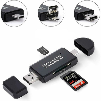 3-in-1 Type C Card Reader: USB 2.0 Portable Memory Card Reader and Micro USB to USB C OTG Adapter for SDXC, SDHC, SD, MMC, RS-MMC, Micro SDXC, Micro SD, Micro SDHC, and UHS-I Cards - CALCUMART