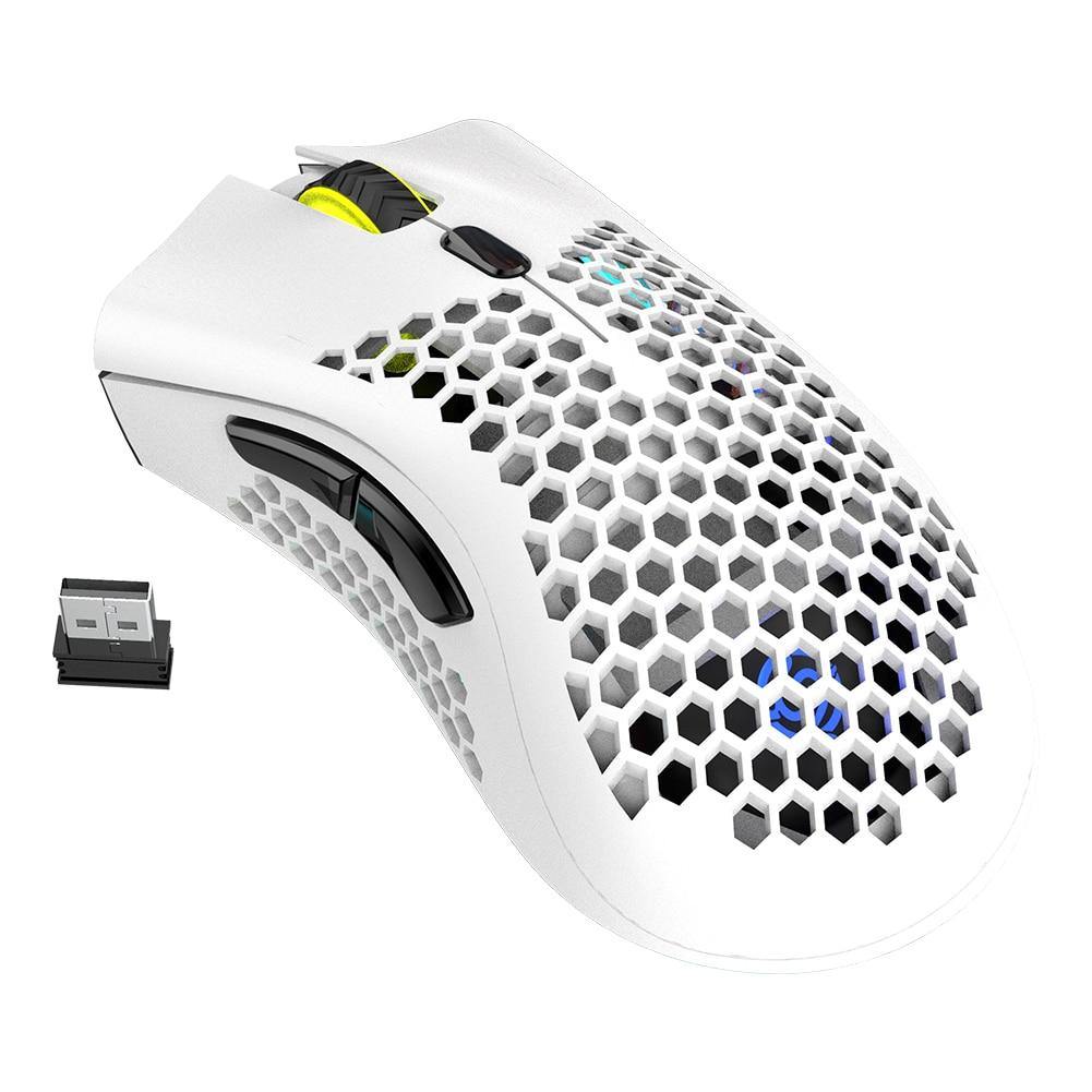 BM600 2.4GHz Wireless Gaming Mouse with 7 Buttons, RGB Backlit, 1600 DPI, Rechargeable, and Honeycomb Design - CALCUMART