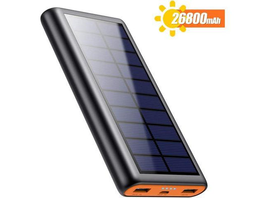 Solar Charger Power Bank 26800mah, 2 USB Output Fast Phone Portable Charger Power Bank Cell Phone Solar Battery Bank Pack External Backup Pack for iPhone, Samsung Galaxy Android, iPad Tablet 