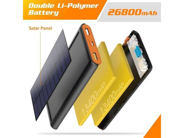 Solar Charger Power Bank 26800mah, 2 USB Output Fast Phone Portable Charger Power Bank Cell Phone Solar Battery Bank Pack External Backup Pack for iPhone, Samsung Galaxy Android, iPad Tablet 