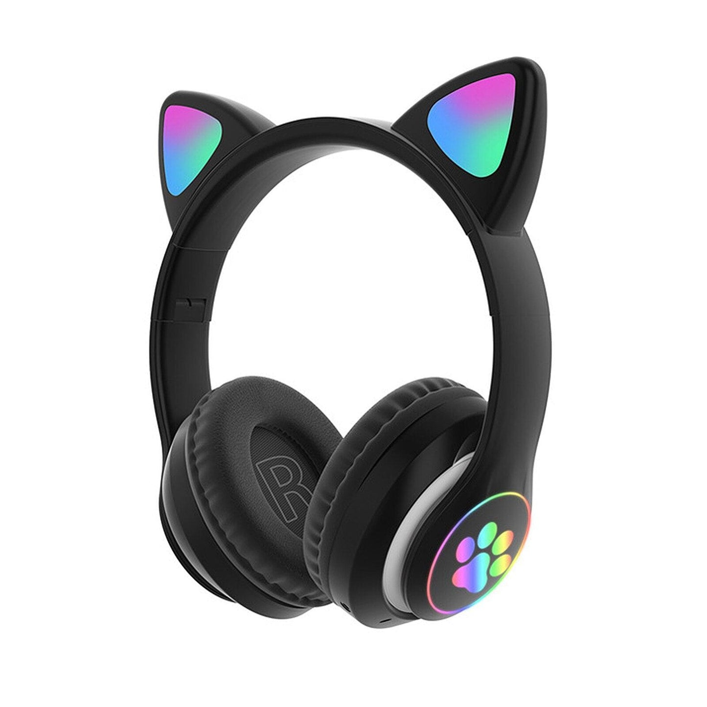 STN-28 Foldable Over Ear Music Headset with Glowing Cat Ear Headphones, Wireless BT5.0 Earphone, Mic, and LED Lights for PC and Mobile Devices - CALCUMART