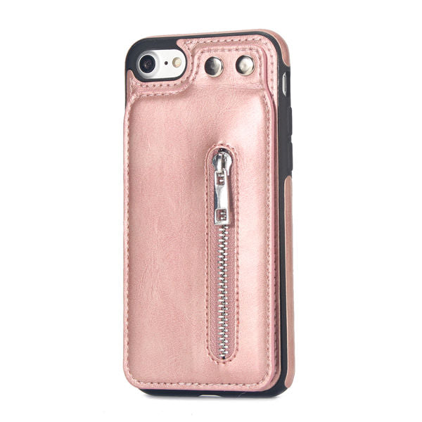 Fashion Zipper Leather Phone Case Card Holder Wallet Cover for iPhone X 8 7 6S 6 Plus 5S SE - CALCUMART