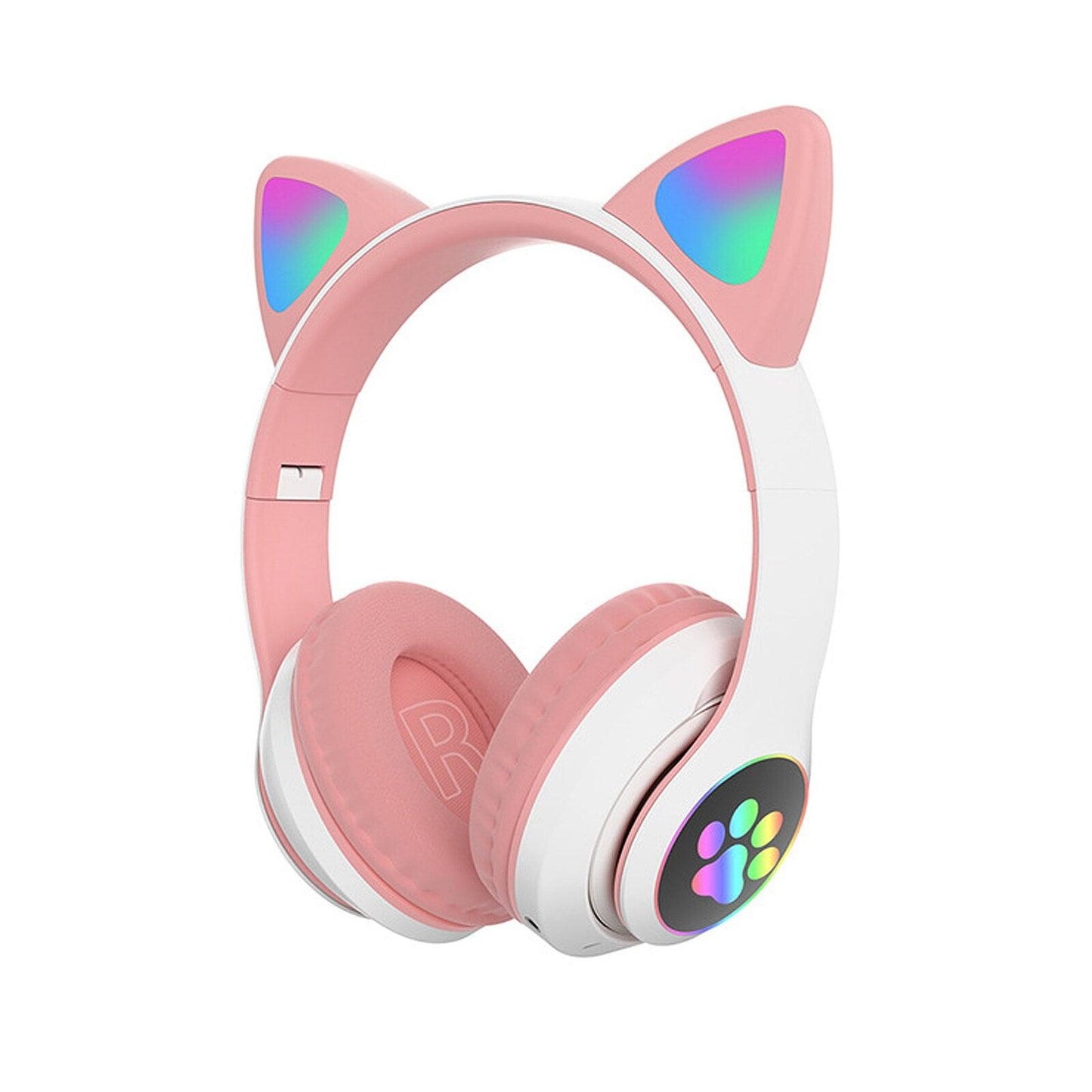 STN-28 Foldable Over Ear Music Headset with Glowing Cat Ear Headphones, Wireless BT5.0 Earphone, Mic, and LED Lights for PC and Mobile Devices - CALCUMART