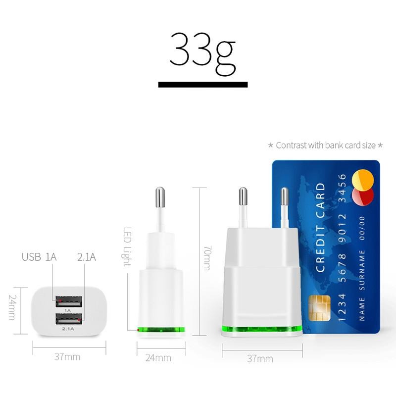 2-Port LED USB Wall Charger with 5V 2.1A Output for Mobile Devices - CALCUMART