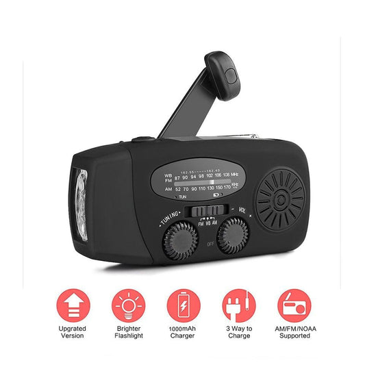 Waterproof Portable Solar Radio with Hand Crank, Phone Charger, 3 LED Flashlight, AM/FM/WB Radio, and Emergency Survival Features - CALCUMART