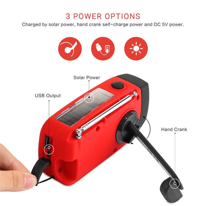 Waterproof Portable Solar Radio with Hand Crank, Phone Charger, 3 LED Flashlight, AM/FM/WB Radio, and Emergency Survival Features - CALCUMART