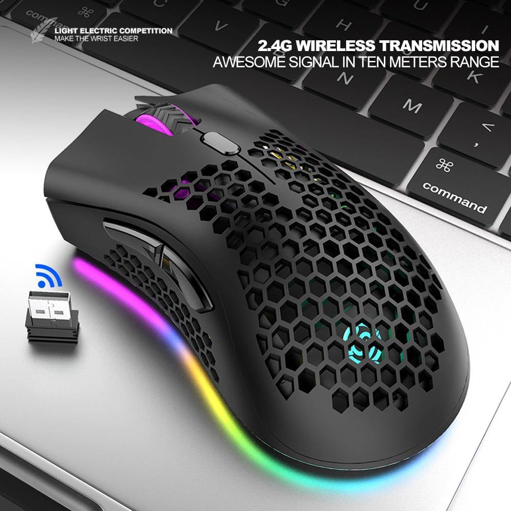 BM600 2.4GHz Wireless Gaming Mouse with 7 Buttons, RGB Backlit, 1600 DPI, Rechargeable, and Honeycomb Design - CALCUMART