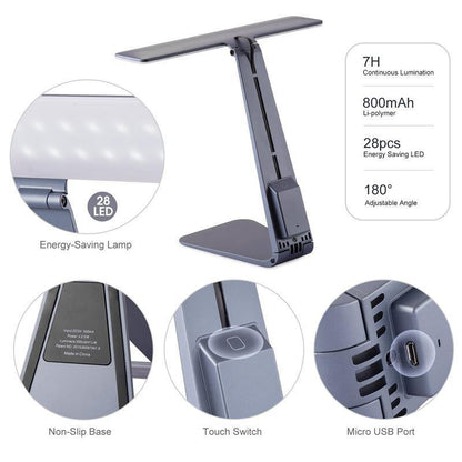 Foldable LED Desk Lamp with Eye-Protection and 3 Dimming Modes for Reading and Study, Rechargeable with Soft Night Light - CALCUMART