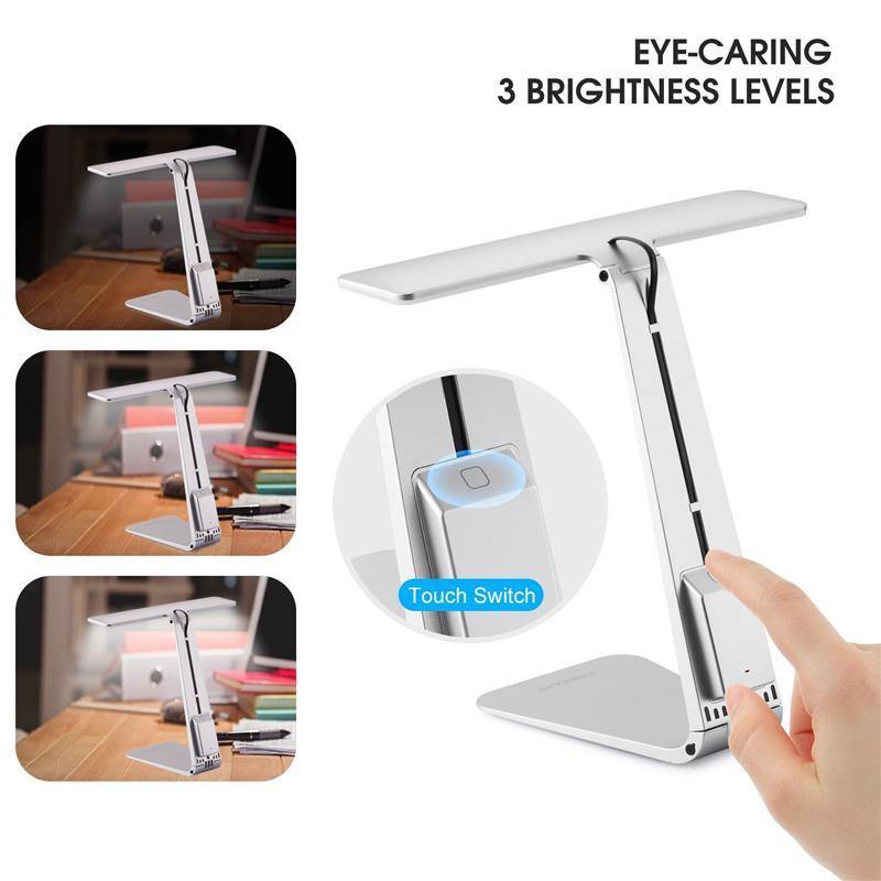 Foldable LED Desk Lamp with Eye-Protection and 3 Dimming Modes for Reading and Study, Rechargeable with Soft Night Light - CALCUMART
