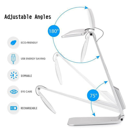 Foldable LED Desk Lamp with Eye-Protection and 3 Dimming Modes for Reading and Study, Rechargeable with Soft Night Light - CALCUMART