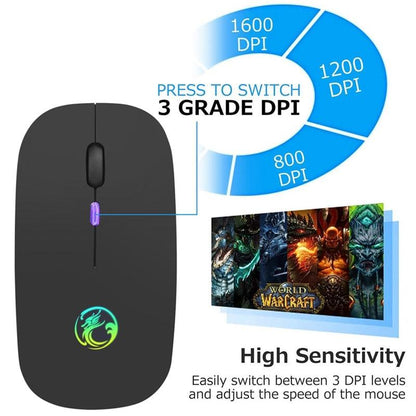 Wireless RGB LED Backlit Bluetooth Mouse for Rechargeable Silent Gaming and Computing - CALCUMART