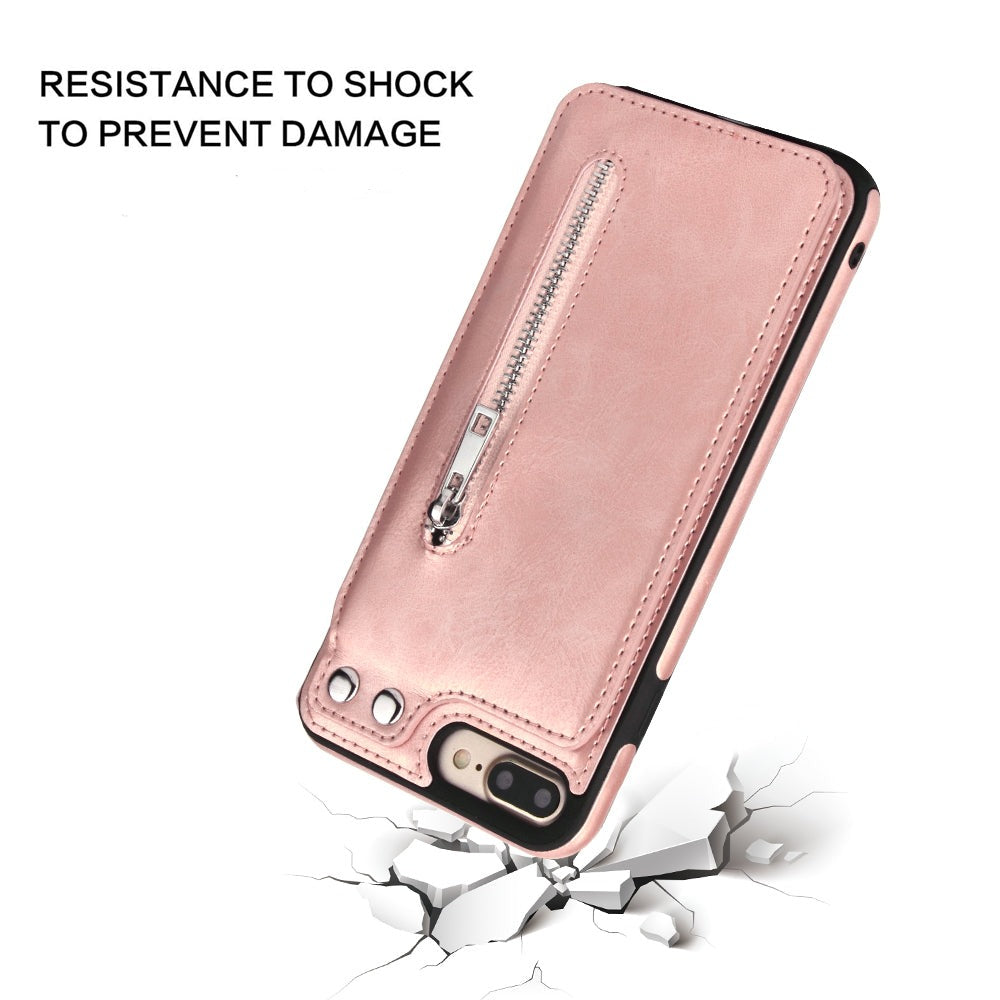 Fashion Zipper Leather Phone Case Card Holder Wallet Cover for iPhone X 8 7 6S 6 Plus 5S SE - CALCUMART