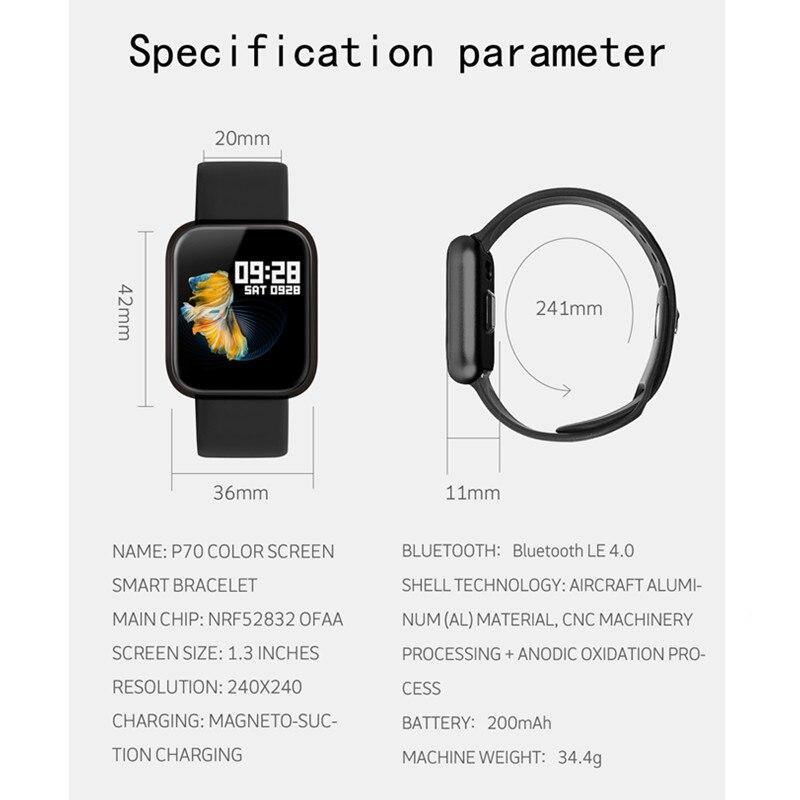 P70 Women Heart Rate Blood Pressure Waterproof Smartwatch - CALCUMART