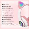 STN-28 Foldable Over Ear Music Headset with Glowing Cat Ear Headphones, Wireless BT5.0 Earphone, Mic, and LED Lights for PC and Mobile Devices - CALCUMART