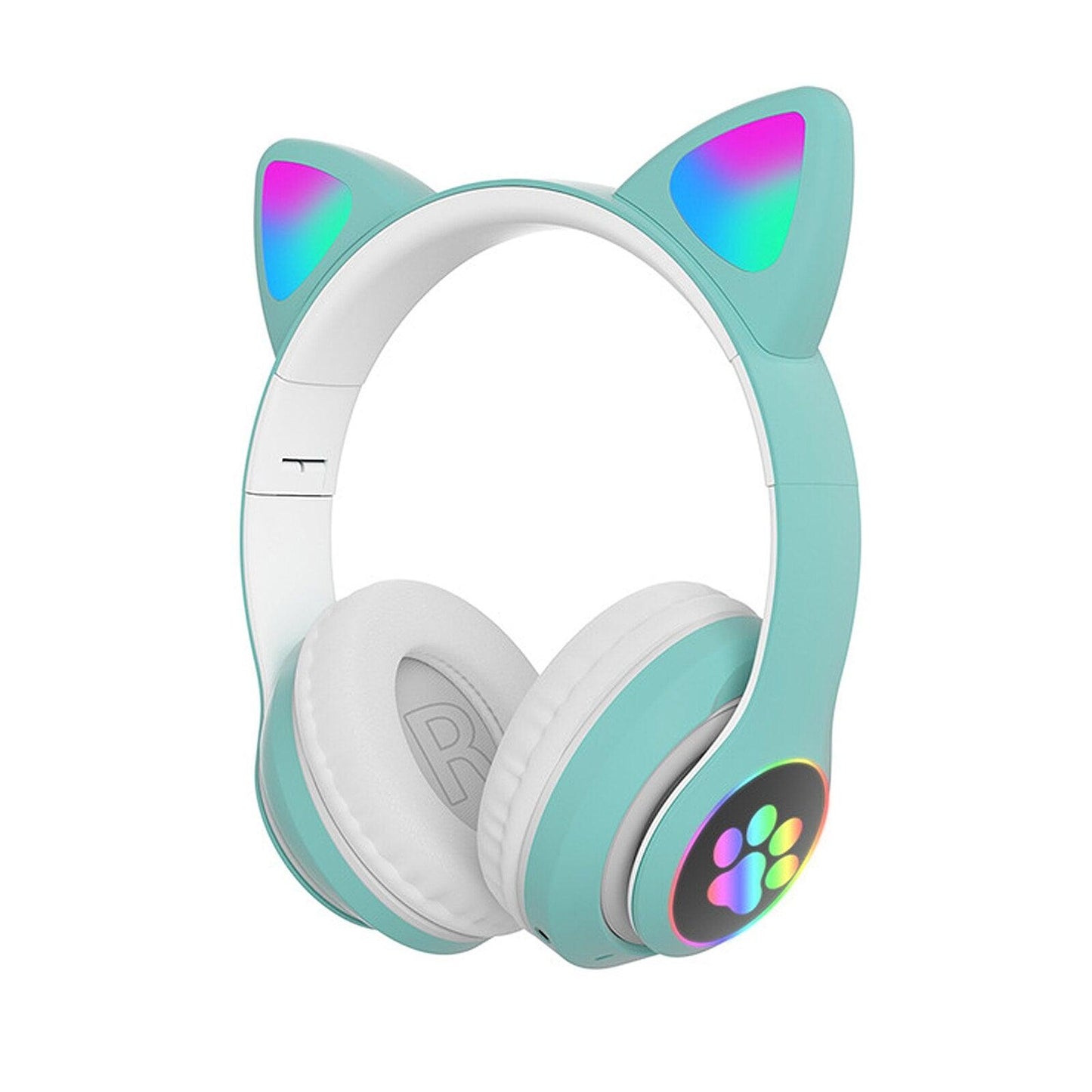 STN-28 Foldable Over Ear Music Headset with Glowing Cat Ear Headphones, Wireless BT5.0 Earphone, Mic, and LED Lights for PC and Mobile Devices - CALCUMART