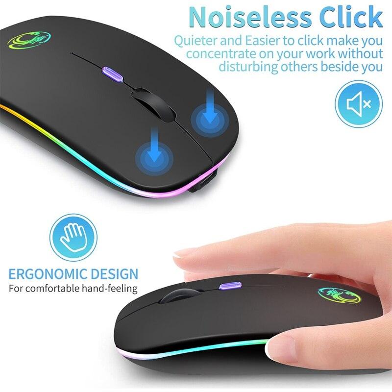 Wireless RGB LED Backlit Bluetooth Mouse for Rechargeable Silent Gaming and Computing - CALCUMART