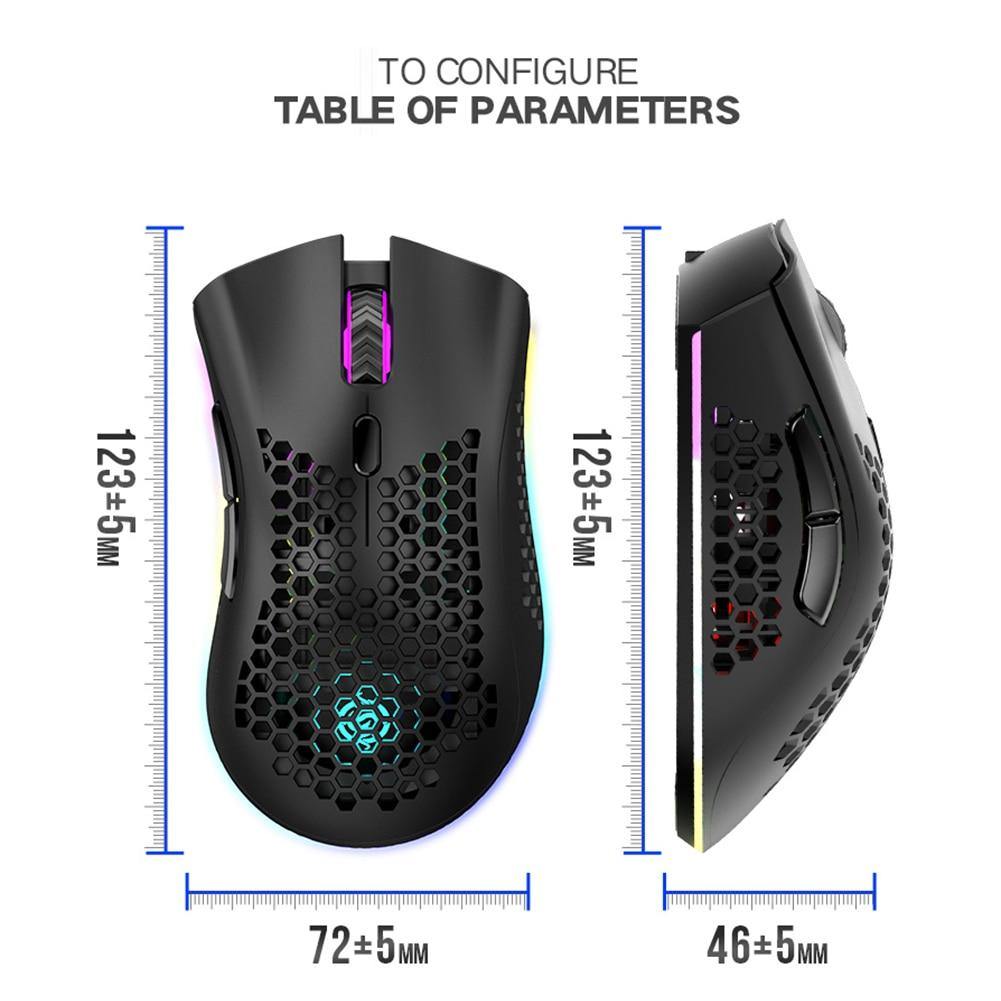 BM600 2.4GHz Wireless Gaming Mouse with 7 Buttons, RGB Backlit, 1600 DPI, Rechargeable, and Honeycomb Design - CALCUMART