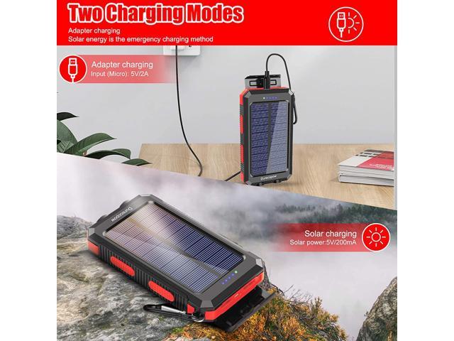 Durecopow 20000mAh Solar Charger - Portable, Waterproof, and Powerful Solar Power Bank with Dual 5V USB Ports, 2 LED Light Flashlight, and Compass (Red) - CALCUMART