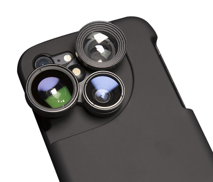 Black 4-in-1 Mobile Phone Lens Case with Full Coverage for iPhone X 8 7 6S 6 Plus - Includes Wide Angle, Macro and Fisheye Phone Lenses - CALCUMART