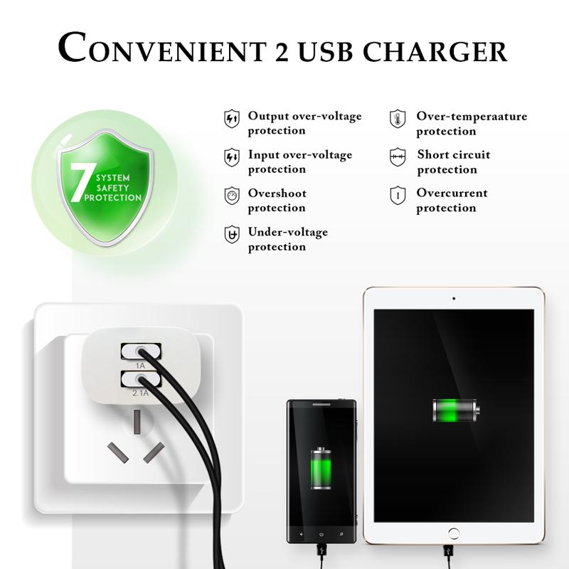2-Port LED USB Wall Charger with 5V 2.1A Output for Mobile Devices - CALCUMART