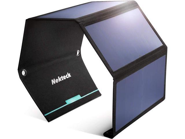 Nekteck 28W Portable Solar Charger with 2 USB Ports - IPX4 Waterproof for Hiking, Camping, and More - Compatible with iPhone, iPad, Samsung Galaxy, and Cameras - CALCUMART