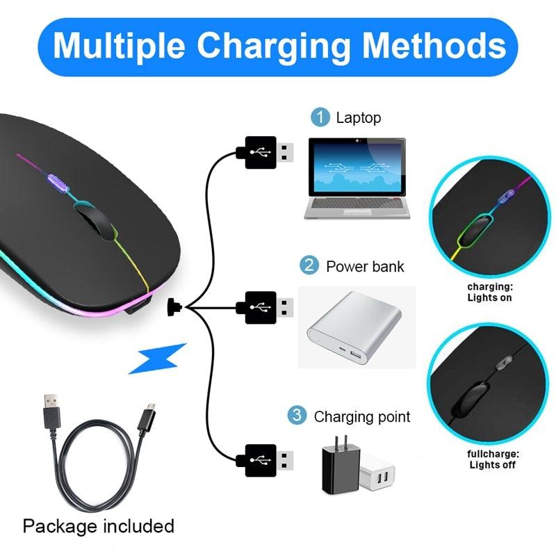 Wireless RGB LED Backlit Bluetooth Mouse for Rechargeable Silent Gaming and Computing - CALCUMART