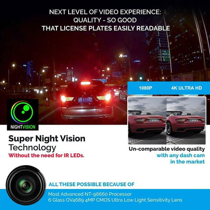 AZDOME GS63H Dual Lens 4K UHD Dash Cam with Super Night Vision, GPS, Wi-Fi, and G-Sensor [FREE SHIPPING] - CALCUMART