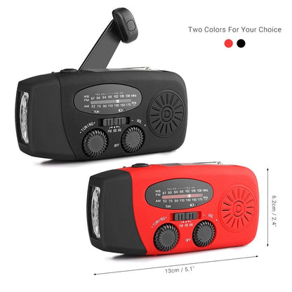 Waterproof Portable Solar Radio with Hand Crank, Phone Charger, 3 LED Flashlight, AM/FM/WB Radio, and Emergency Survival Features - CALCUMART