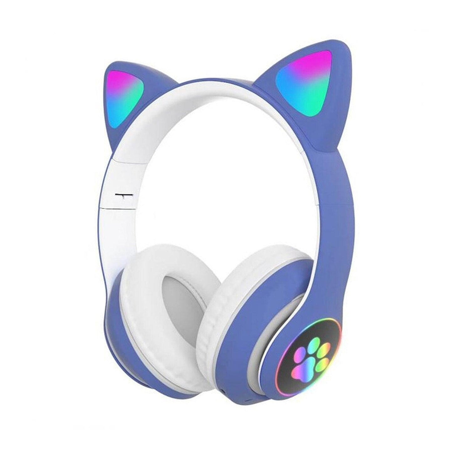 STN-28 Foldable Over Ear Music Headset with Glowing Cat Ear Headphones, Wireless BT5.0 Earphone, Mic, and LED Lights for PC and Mobile Devices - CALCUMART