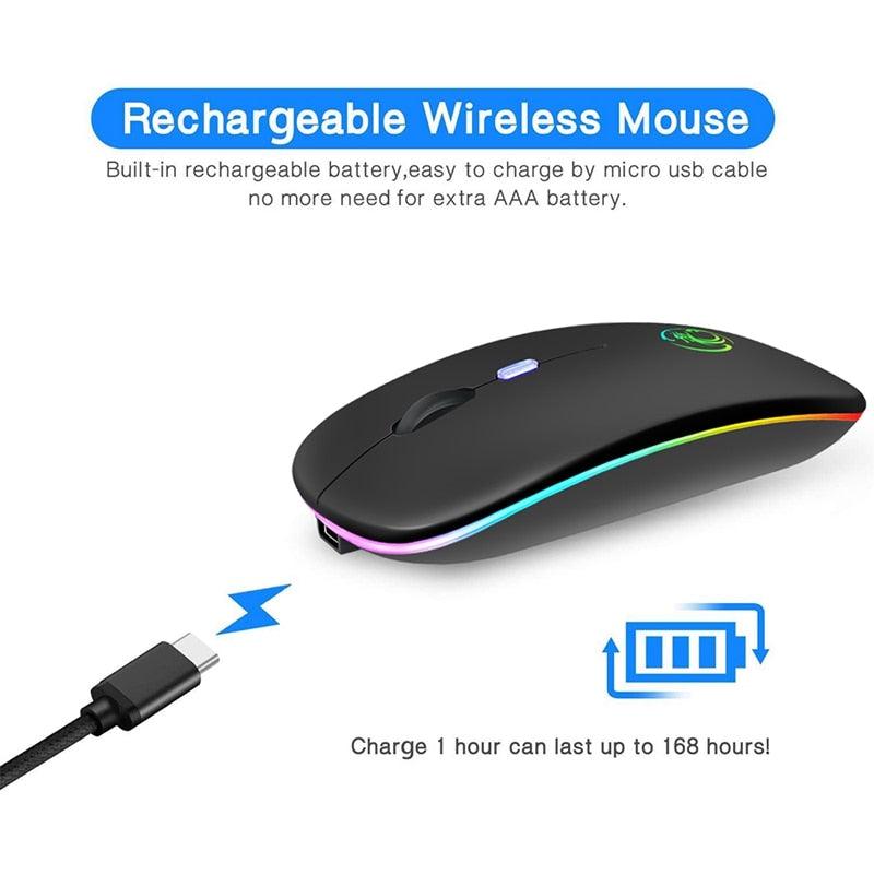 Wireless RGB LED Backlit Bluetooth Mouse for Rechargeable Silent Gaming and Computing - CALCUMART