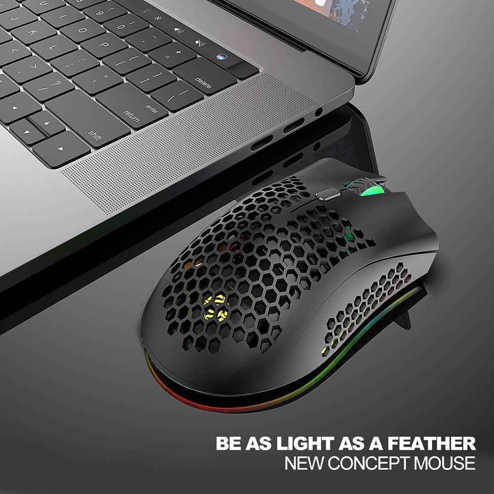 BM600 2.4GHz Wireless Gaming Mouse with 7 Buttons, RGB Backlit, 1600 DPI, Rechargeable, and Honeycomb Design - CALCUMART