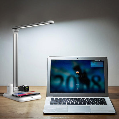 Light Charger Desk Lamp: LED 4-in-1 Wireless Charging for Mobile Phone, Watch, and Earphones - CALCUMART
