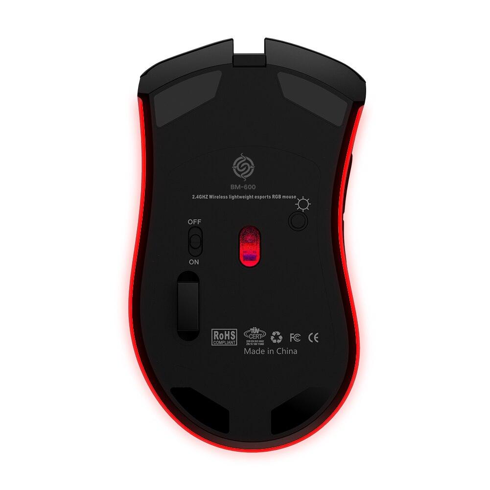 BM600 2.4GHz Wireless Gaming Mouse with 7 Buttons, RGB Backlit, 1600 DPI, Rechargeable, and Honeycomb Design - CALCUMART