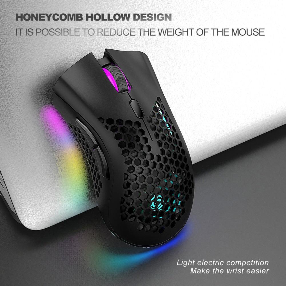 BM600 2.4GHz Wireless Gaming Mouse with 7 Buttons, RGB Backlit, 1600 DPI, Rechargeable, and Honeycomb Design - CALCUMART